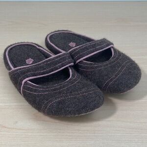 Acorn Chocolate Brown and Pink Women's Wool Mary Jane Mule Slippers